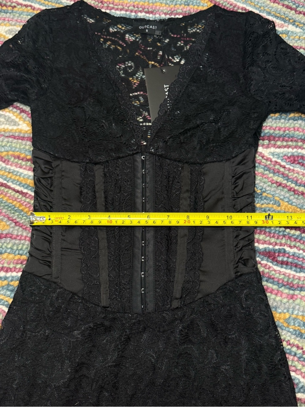 ▪️♟️Outcast Anita Mini Dress Corset Black Lace Long Sleeve Bodycon ♟️▪️ - Picture 15 of 15